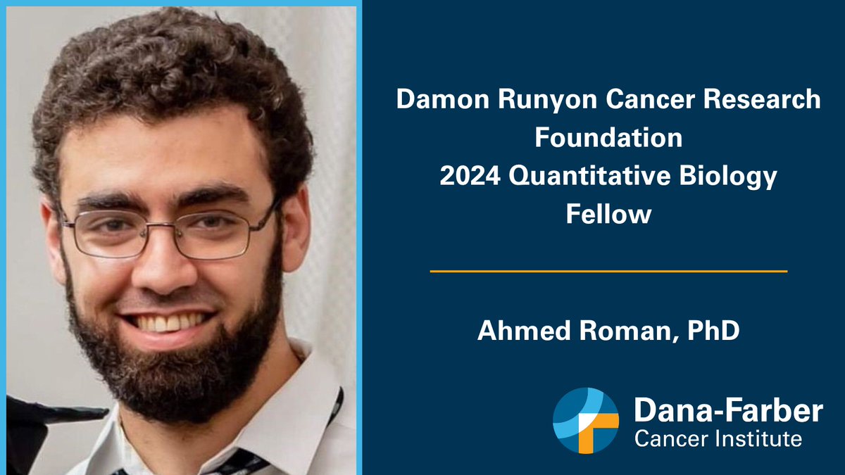 Congratulations to @DanaFarber’s Ahmed Roman, PhD, who has been honored as a @DamonRunyon 2024 Quantitative Biology Fellow for bringing cutting-edge computational tools to bear on important questions in cancer biology. Read more at ms.spr.ly/6015YKeK5