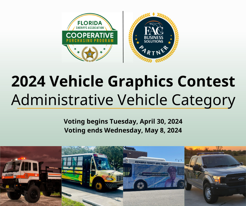 Submissions for @flcounties and FSA's 2024 Vehicle Graphics Contest, Administrative Vehicles Category, are now closed! Mark your calendars for Tuesday, April 30, when voting opens and the contest begins. Good luck, everyone!