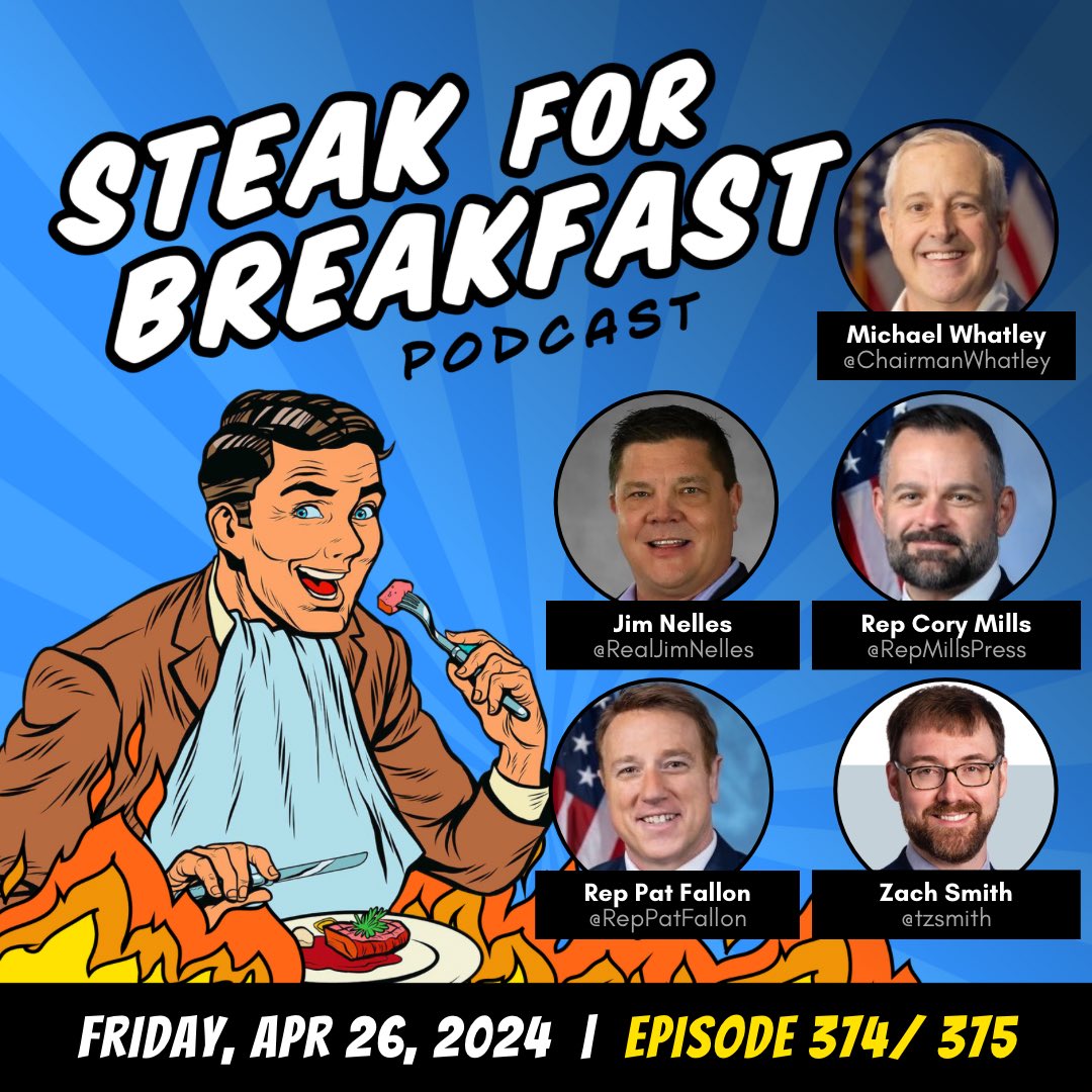 Episodes 374-75 of Steak for Breakfast are LIVE! Securing the Vote at @GOP HQ with @ChairmanWhatley • Ground Zero at Columbia Univ with @RealJimNelles • Updates from The Hill with @RepMillsPress & @RepPatFallon • A SCOTUS update with @tzsmith • Apple 🎧…