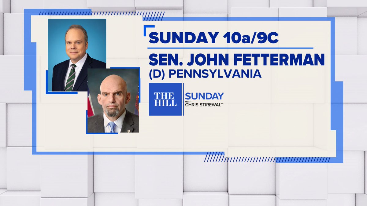 THIS WEEKEND: Sen. @JohnFetterman joins @ChrisStirewalt to discuss the Israel-Hamas war and the 2024 election. Watch #TheHillSunday at 10a/9c to see the conversation live. To find #NewsNation on your screen, visit: JoinNN.com.