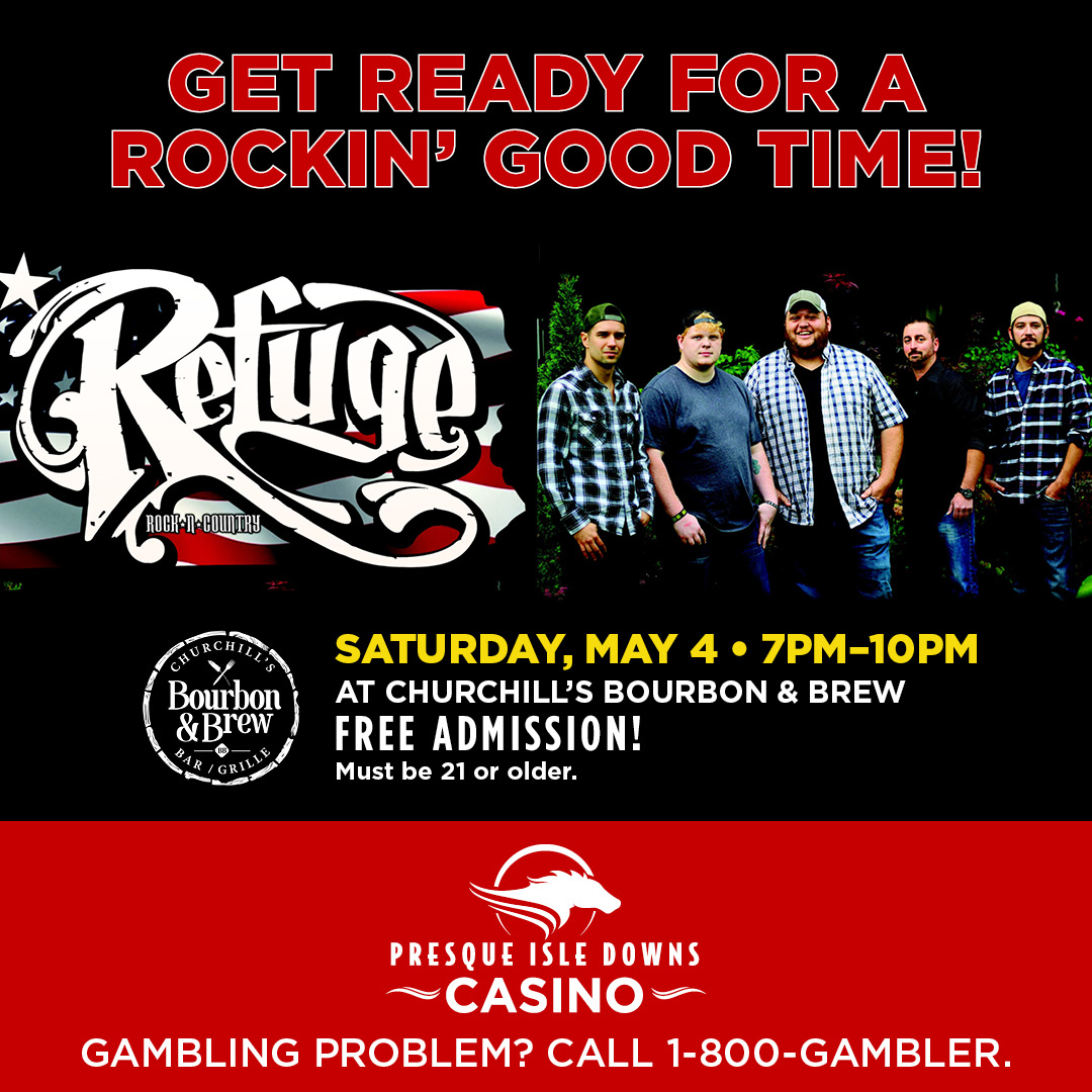 We've got one heckuva show lined up after this year's Derby Party at Presque Isle Downs! Don't miss the return of Refuge to Churchill's Bourbon & Brew on Saturday, May 4th! #KyDerby 🏇 GAMBLING PROBLEM? CALL 1-800-GAMBLER.