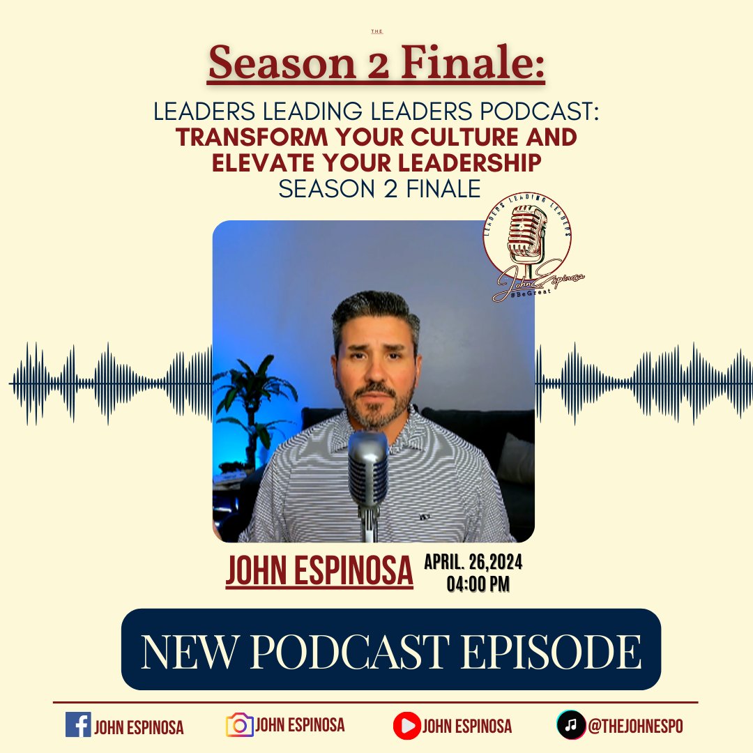 Season 2 Finale:
Leaders Leading Leaders Podcast: Transform Your Culture and Elevate Your Leadership - Season 2 Finale

Tune In
Youtube: youtube.com/watch?v=y0_vsc…
Podcast: spotifyanchor-web.app.link/e/h8DOFhLs7Ib

#LeadershipInsights #EmployeeEngagement #SupportiveLeadership #EmpathyInLeadership