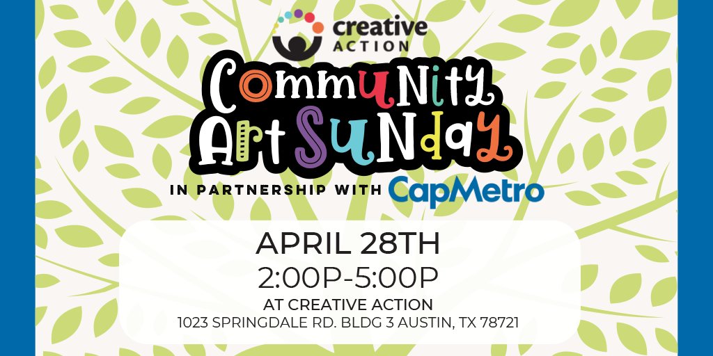 We're proud to support initiatives that bring our community together for a sustainable future! Join #CapMetro and @CreativeATX for Community Art Sunday, featuring eco-friendly art projects, live performances and more. We'd love to see y'all there!