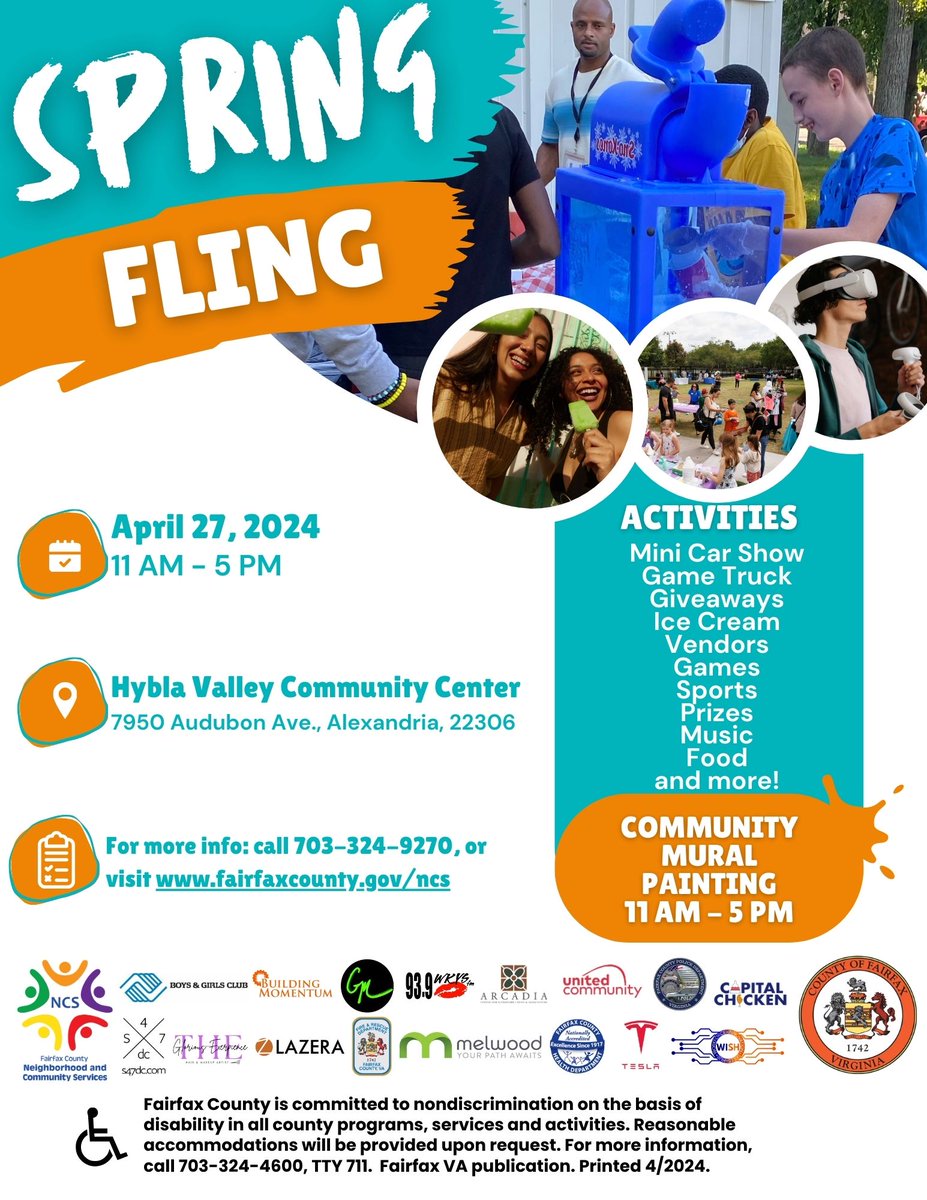 #ICYMI Celebrate Hybla Valley at tomorrow’s Spring Fling 🌷 Enjoy family-friendly activities and check out the new community mural being painted at the W.I.S.H. garden. 📅 April 27 from 11 a.m. to 5 p.m. 📍 Hybla Valley Community Center More: bit.ly/44gaDo6