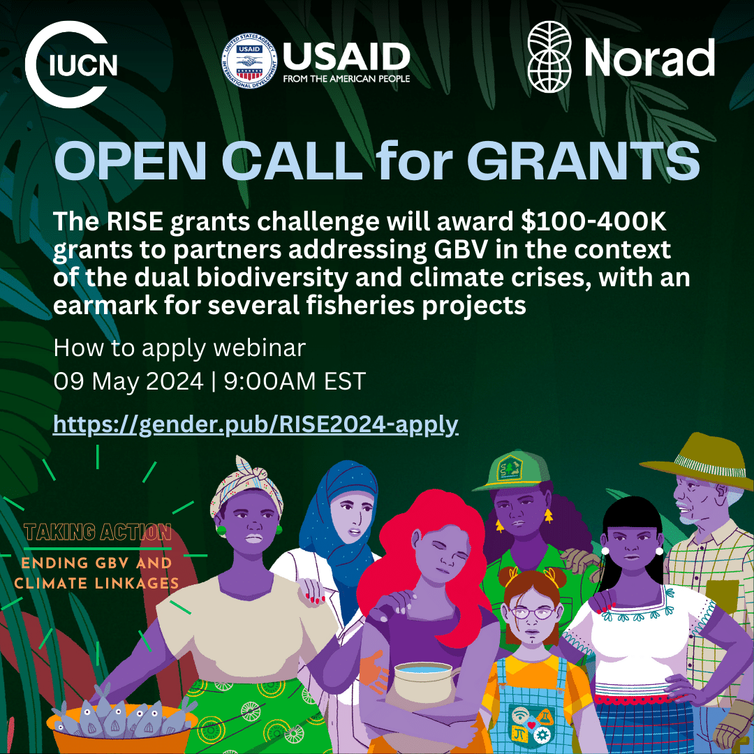 📣The 2024 #RISEgrants challenge call for applications on #GBV & #environment linkages is live! 🌎 We’re looking for biodiversity, climate and fisheries projects 🐟– learn how to apply at our May 9 webinar 📅 🔗 gender.pub/RISE2024-apply