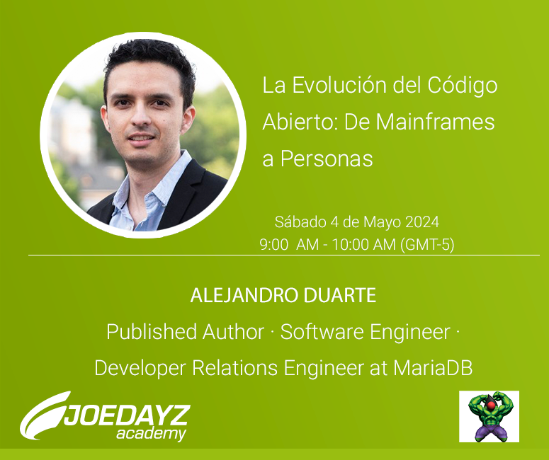 Este 4 de Mayo 2024 a las 9:00 AM (GMT-5) estaremos con @alejandro_du con un excelente tópico sobre 'Código Abierto'. Les invitamos a registrarse para estar enterados y no perderse esta extraordinaria charla que nos viene bien a todos meetup.com/peru-java-user… #perujug