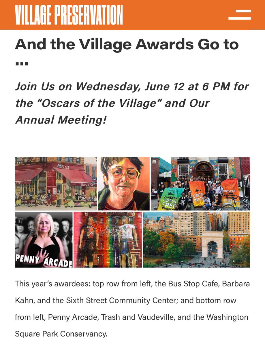 Join us to celebrate our 2024 Village Award winners and for the Village Preservation Annual Meeting marking a year of tireless work and accomplishment. Wed. June 12 @6pm at @cooperunion’s Great Hall. Find out more + reserve your spot: villagepreservation.org/campaign-updat…