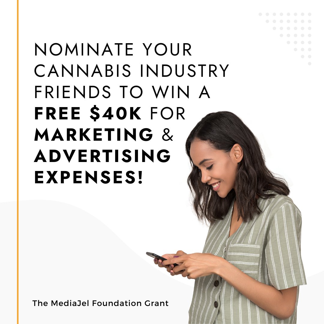 Share the wealth of opportunity! Your friends can snag $40,000 in free marketing dollars through the MediaJel Foundation Grant. 

Got a #cannabis social equity venture? Check if you qualify to make waves in the #cannabismarket. Apply here > hubs.la/Q02vc_qy0