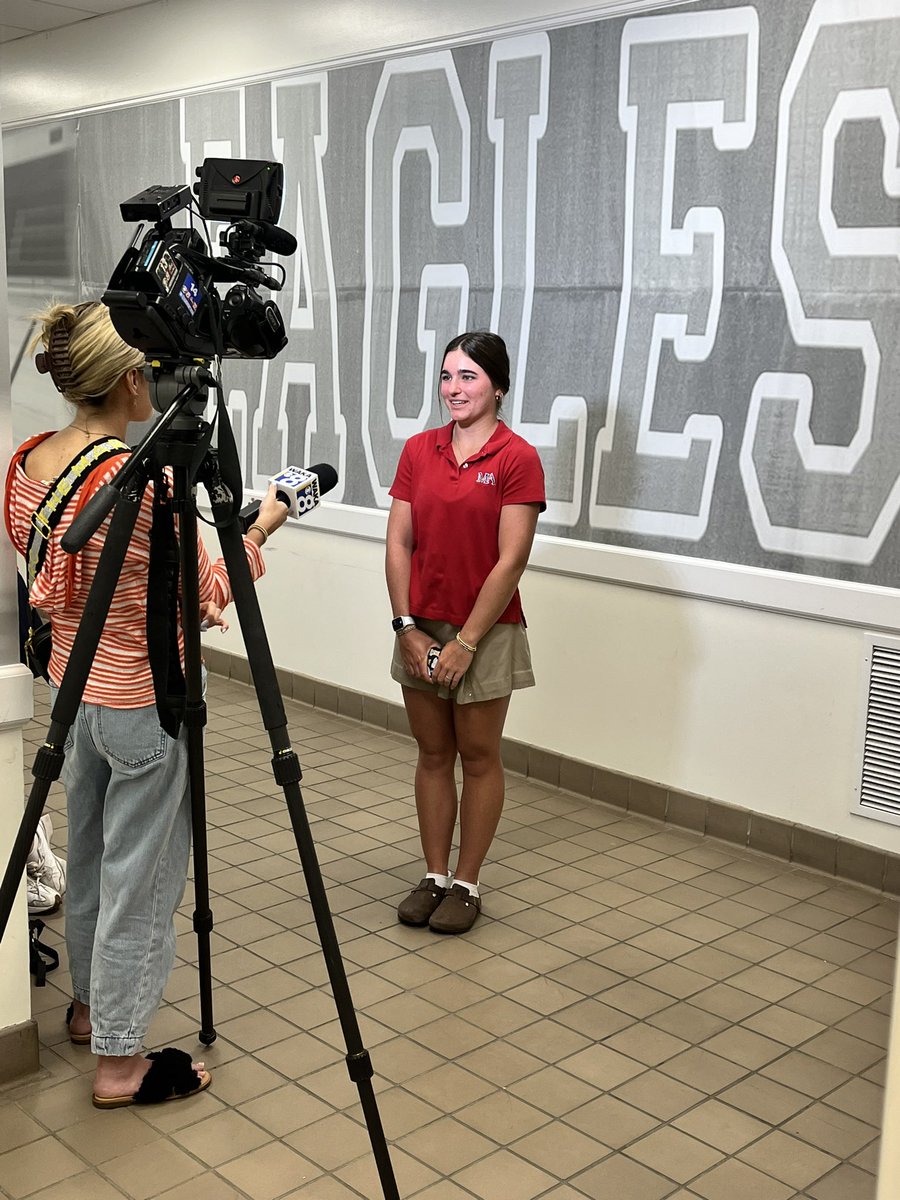 Always great having @WAKA8News and @LindseyBonnertv on campus to interview our student-athletes, and in this case…State Champions!!