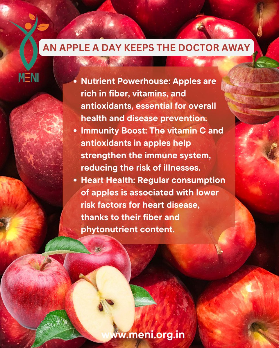 APPLE BENEFITS 
.
.
Reach out for more information
Contact us
MENI
🈺Cosmetics & Nutraceuticals
📞+91 9790213488
meni.embraceit@gmail.com
👨‍💻meni.org.in
#MENI #apple #immunityboost #hearthealthy #skincare #facialmassage #deephydration