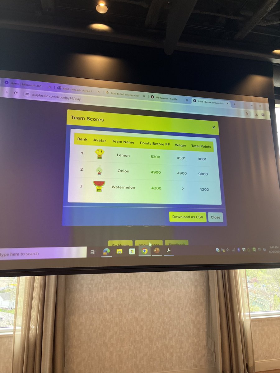Final score and down to the wire!! 🍋 🥇 9801 points 🧅 🥈 9800 points 🍉 🥉 4202 points - they get major kudos for barreling through the Taylor Swift and the celebrity categories What an exceptional game! @IntMedatIowa @BharatKumarMD @LemonReneeNi @BeckySueToo @IbiyemiOke