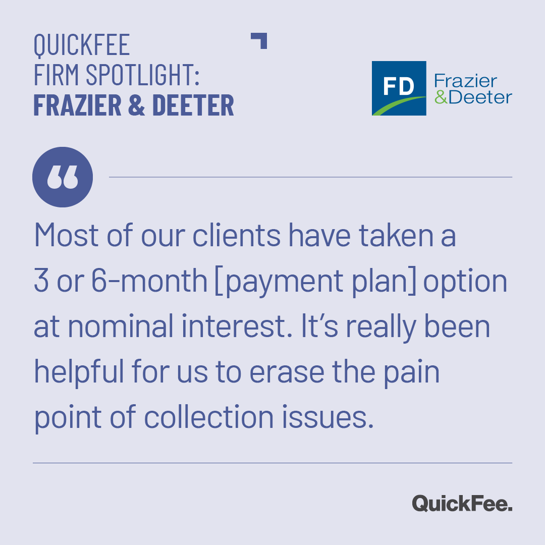 QuickFee (@quickfeeus) on Twitter photo Frazier & Deeter is an <a href="/ipainsider/">INSIDE Public Accounting</a> Top 50 #cpa firm. After using QuickFee, this firm reduced its DSO from a 48-day average to just 17 days - with easy #Financing, #ACH, and card payment options for clients.
Watch the full video testimonial here: youtube.com/watch?v=4nLQZS… Frazier & Deeter is an <a href="/ipainsider/">INSIDE Public Accounting</a> Top 50 #cpa firm. After using QuickFee, this firm reduced its DSO from a 48-day average to just 17 days - with easy #Financing, #ACH, and card payment options for clients.
Watch the full video testimonial here: youtube.com/watch?v=4nLQZS…