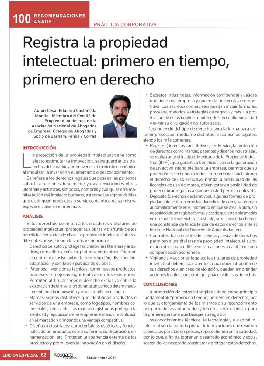 En celebración al #IPday con mucho orgullo comparto mi participación en la edición #100 de la revista #AbogadoCorporativo. La propiedad intelectual hoy más que nunca tiene un papel vital en el desarrollo de la humanidad, reflexionemos sobre su importancia.