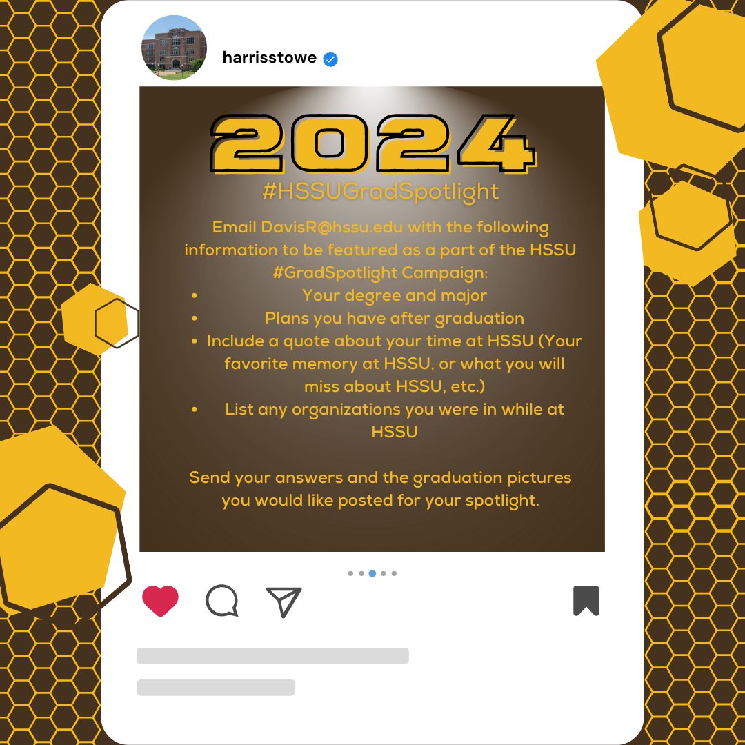 As graduation approaches, Harris-Stowe wants to highlight you! Send your grad photos and be proudly recognized by your university for your great accomplishment. 🎓 🐝