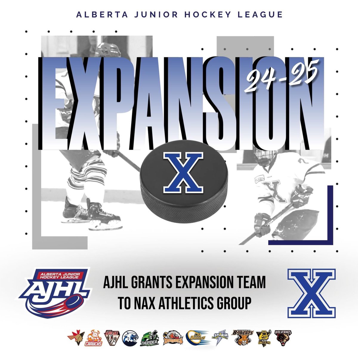 AJHL ANNOUNCES EXPANSION FRANCHISE April 26th, 2024 – The Alberta Junior Hockey League (AJHL) has awarded an expansion franchise to the Northern Alberta Xtreme (NAX) Athletics Group and community of Devon, AB for the 2024-25 season. Read More: facebook.com/share/p/spT2je…