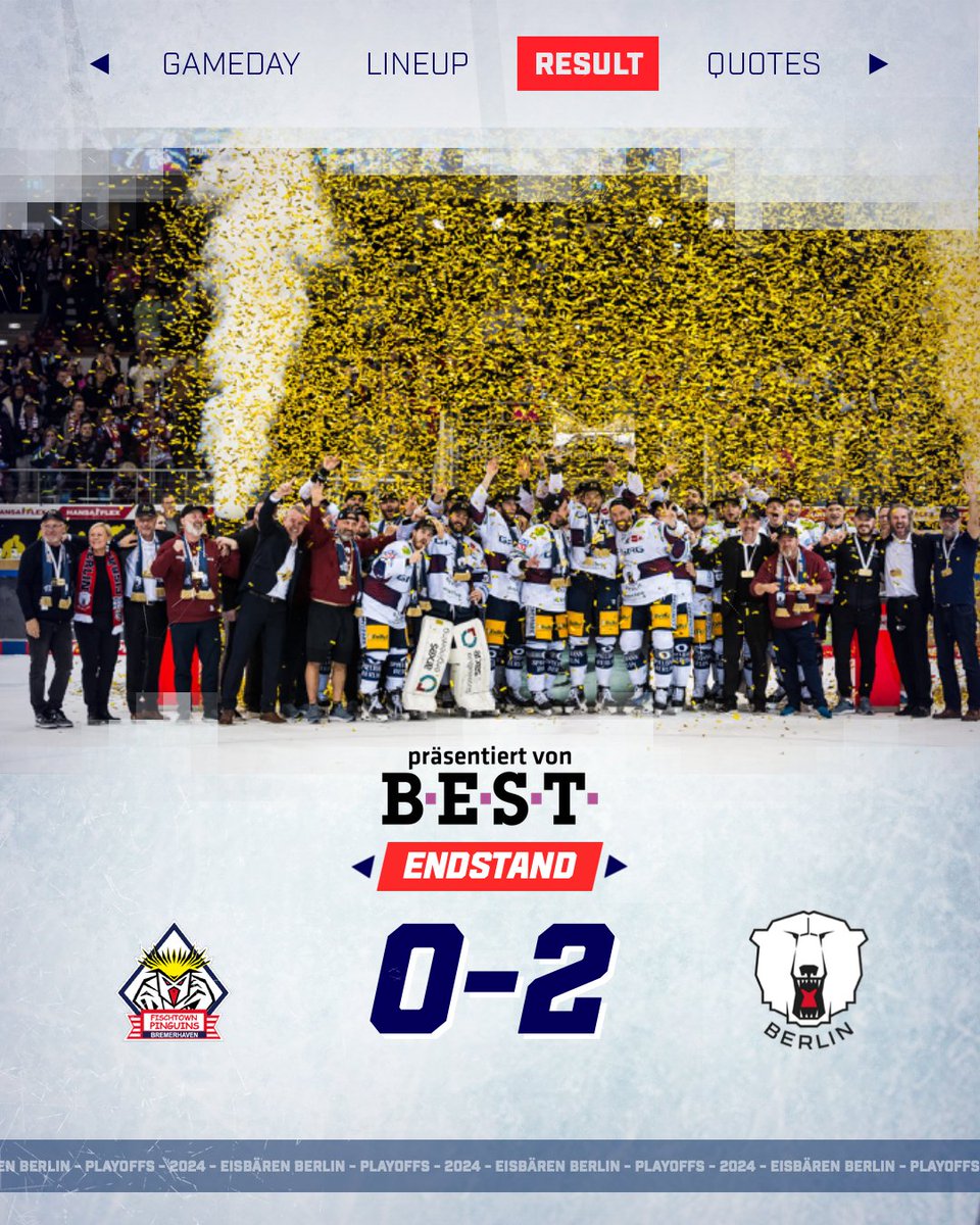 Fischtown Pinguins Bremerhaven - Eisbären Berlin 0:2 | ENDE | Tore: Leo Pföderl (44.) & Manuel Wiederer (49.) #BHVvsEBB #NextLevel #Playoffs24 DEUTSCHER MEISTER 2024 - EISBÄREN BERLIN!!!!!!