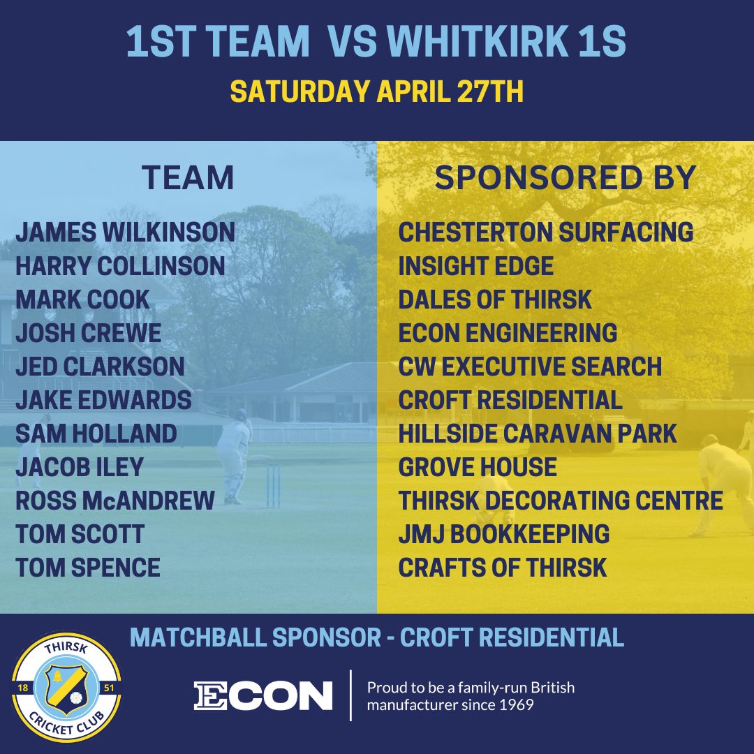 Tomorrow opens the official start to the season! The 1s are taking on Whitkirk at the Racecourse Ground in what will be their first official match up. It’s not to be missed! Thank you to our matchball sponsor @croftresident