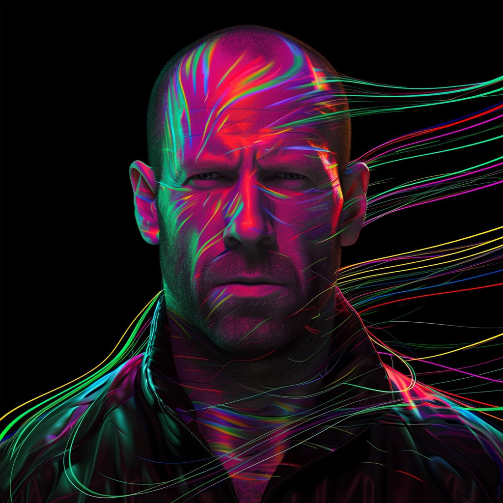 aziz4ai's tweet photo. 💬Prompt share: @nijijourney 

🔮Style: hologram isometric projection

🖲️ Model: Niji 6

⌨️ Prompt:                                                                                                                                                                                         

A hologram isometric projection posing [SUBJECT], neon psychedelic volumetric lines, vivid colors, black background, 3d vertical lines, liner --style raw --niji 6