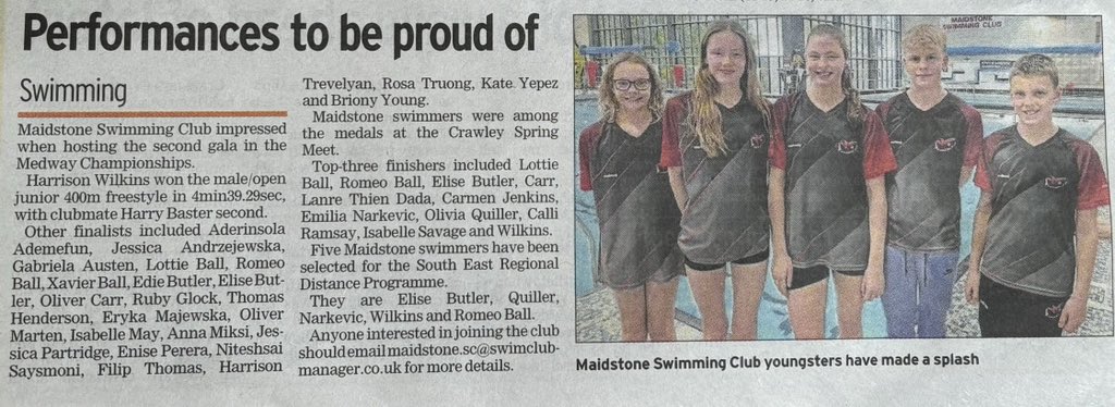 Maidstone Swimmers feature in Kent Messenger | April Update - Well Done Swimmers 👏👏 #swimmers @kent_online #swimteam #swimclub #swimminggala #competitiveswimming #teamphoto