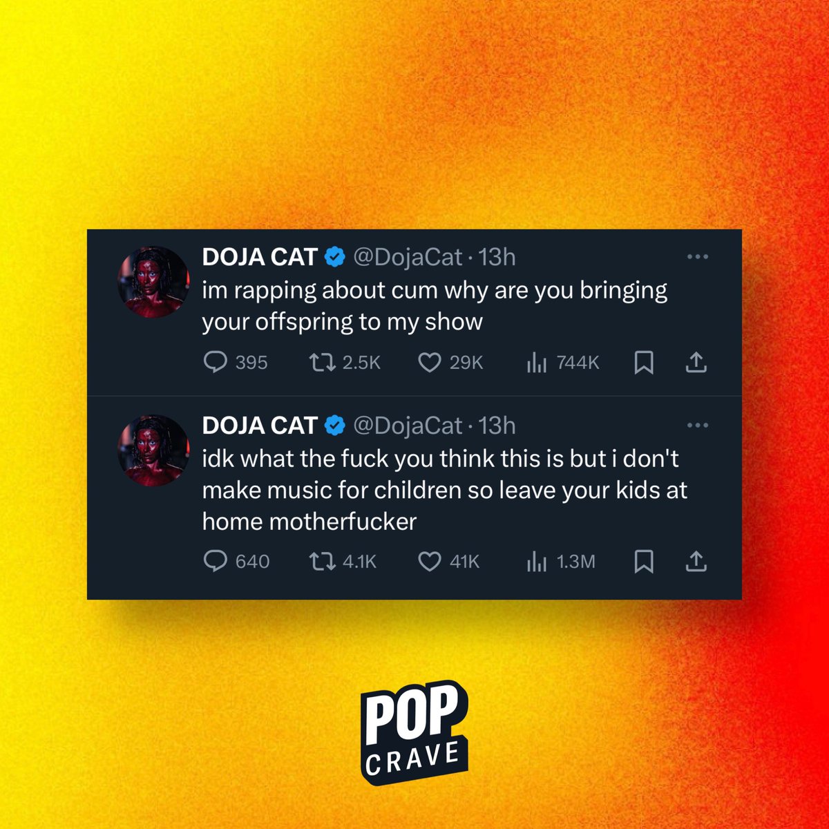 Doja Cat talks about parents bringing their children to her concerts: “idk what the f*ck you think this is but i don't make music for children so leave your kids at home motherf*cker.”