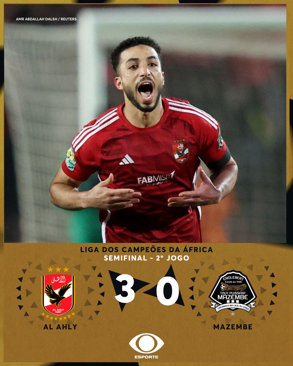 O AL AHLY É FINALISTA! 🇪🇬 A equipe do Egito vence o Mazembe por 3 a 0 na partida de volta da semifinal da Liga dos Campeões da África e disputará o título contra o Espérance Tunis 🇹🇳 que superou o Mamelodi Sundowns 🇿🇦 por 1 a 0! #EsporteNaBand #CAFChampions