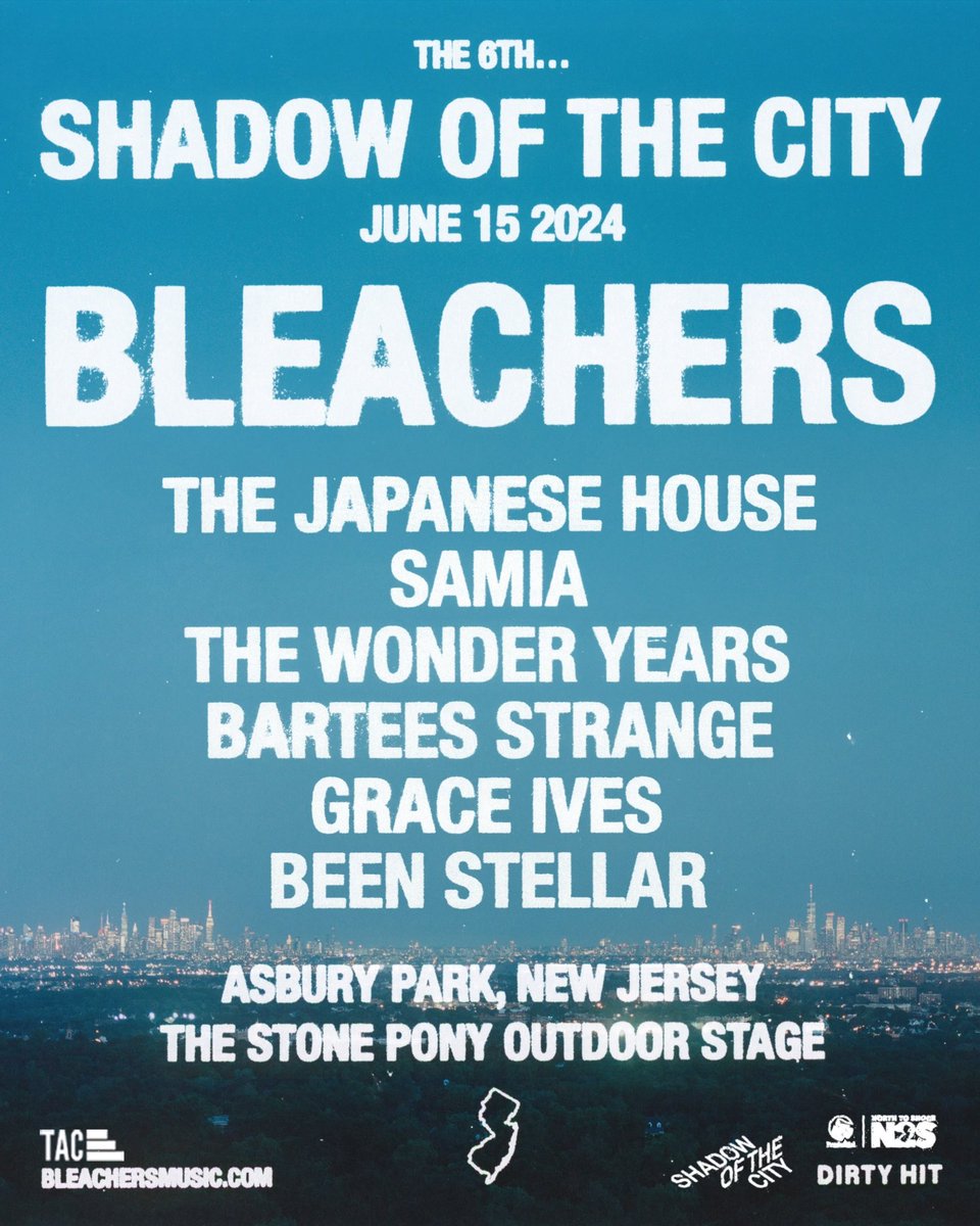 shadow of the city lineup is here. see you at the stone pony summer stage. @bleachersmusic @japanesehouse @samiatheband @thewonderyears @bartees_strange @graceives4u @beenstellar 🍅❤️ (tickets are sold out)