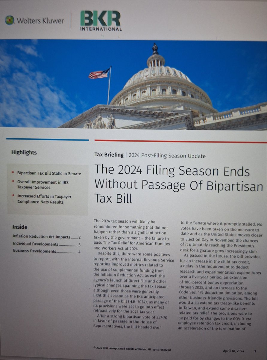 Catch up with the latest US tax updates. Read our post filing season tax briefing, which provides a useful summary of the current state of affairs, here: ow.ly/Z7uX50RpEHa. #accounting #cpas #tax #accountingassociation #WoltersKluwer