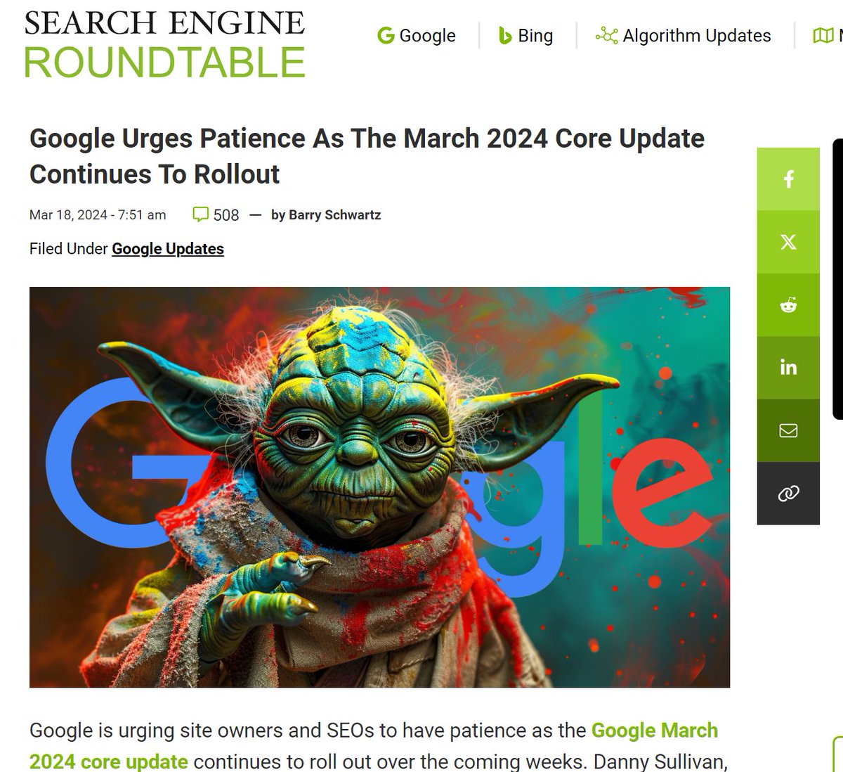 Remember when Google asked site owners for 'patience' & to avoid changes until the March Core Update was finished? 📆 Now we find out the update ended a full week ago & they stayed silent about it until after Alphabet's quarterly investor earnings call 😠