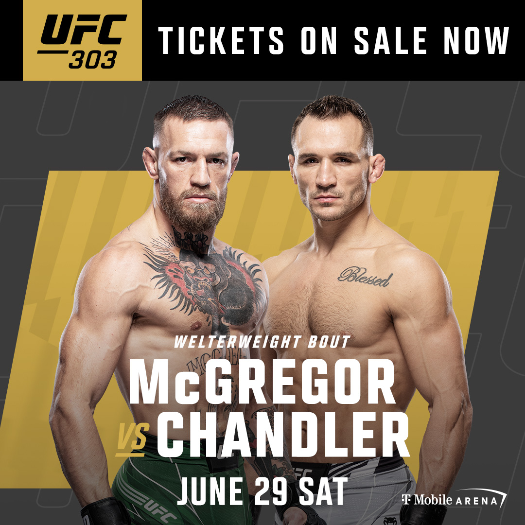 Here we go!! Witness the comeback! Conor McGregor vs Michael Chandler at #UFC303! 🎟️ axs.com/events/533265/…