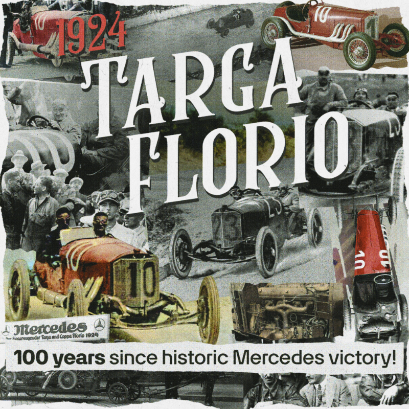MercedesAMGF1's tweet photo. Chasing the win at the most exquisite, cruel, glorious Sicilian road race… 🏆

On the 100th anniversary of Mercedes’ first win as a works team at the iconic Targa Florio, we take a deep dive into the story of that remarkable race in 1924 👇