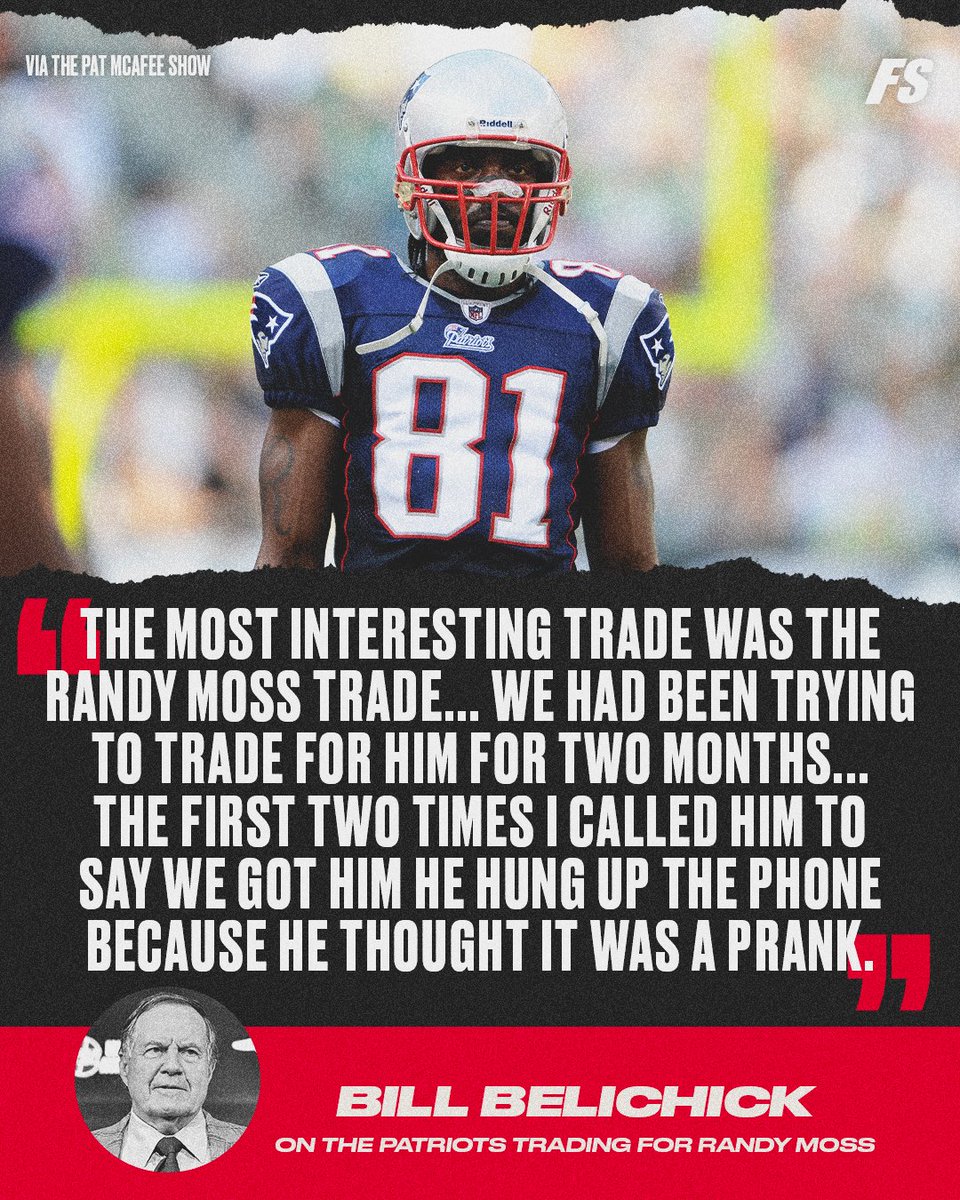 'I'm like let me try this again... Randy it's Coach Belichick 'Who is this? Who's pranking me? Who is this?' then BAM hangs up the phone.' Bill Belichick shared a story about trading for Randy Moss 😂