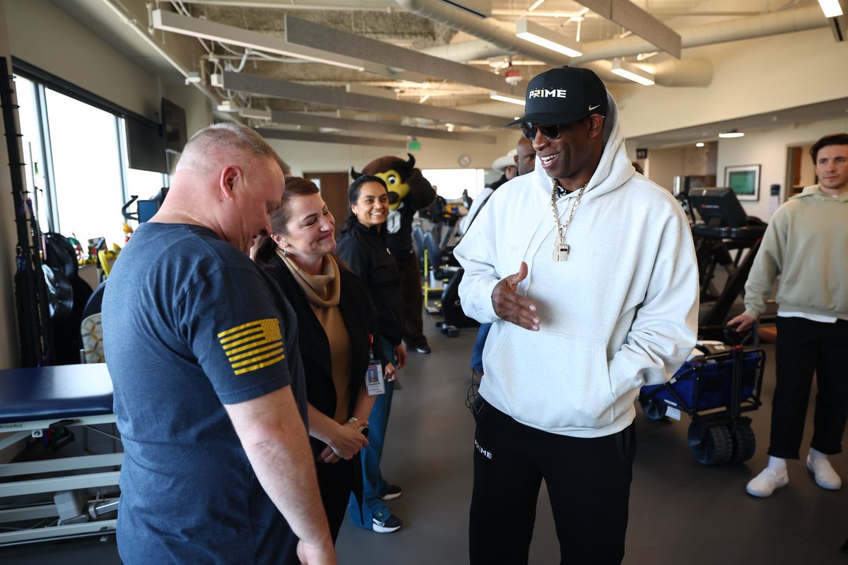 uchealth's tweet image. Yes, Coach! It's not every day Deion "Coach Prime" Sanders is pumping you up during your physical therapy session 💪🔥

@DeionSanders aka our Chief Motivation Officer of our Ready. Set. CO challenge stopped by the UCHealth Physical Therapy and Rehabilitation Clinic at Longs Peak…