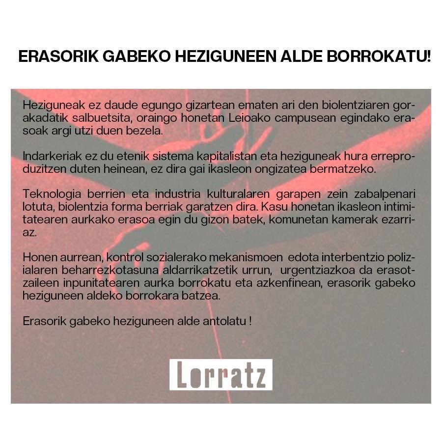🔴 ADI

Urgentziazkoa da erasotzaileen inpunitatearen aurka borrokatu eta erasorik gabe heziguneen aldeko borrokara batzea!