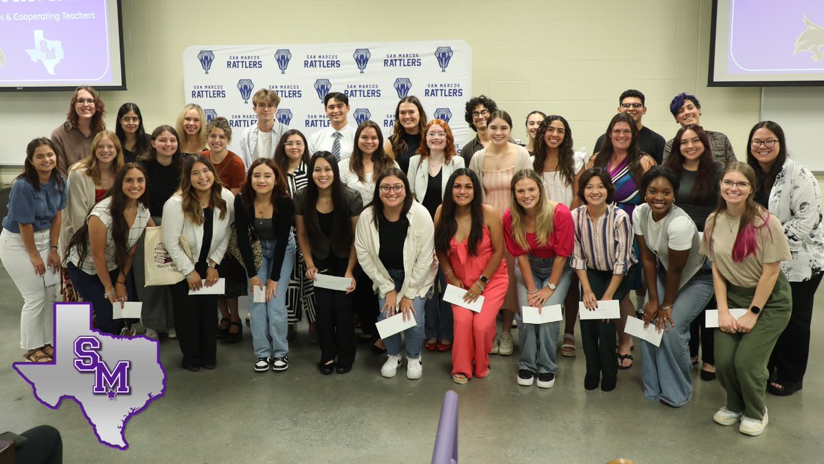 Welcome #SanMarcosCISD’s newest teacher resident cohort! #TXST students participating in the program for the 2024-2025 academic year met their cooperating teacher during a matching ceremony on Friday, April 26. #RattlerUpBobcats