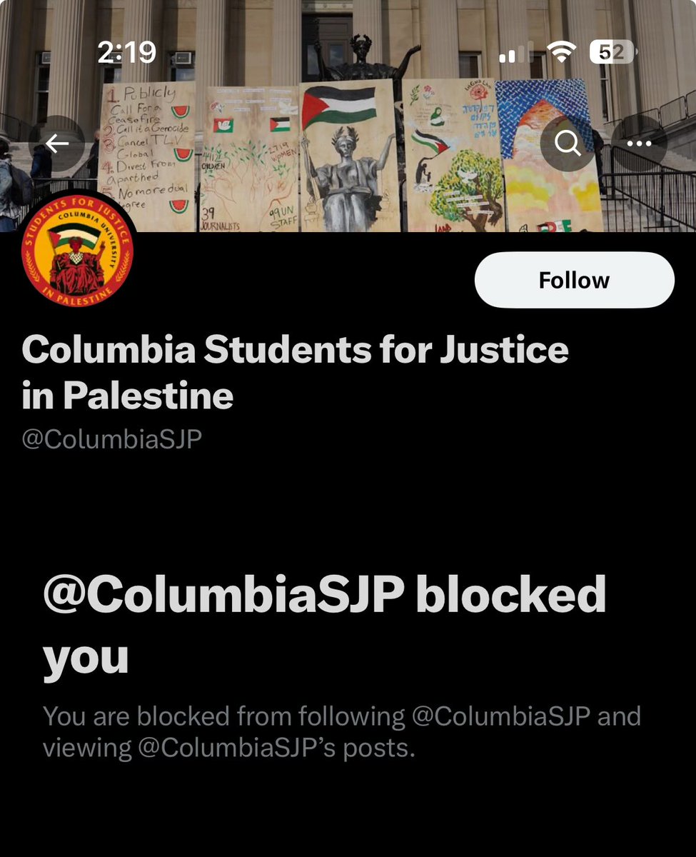 So here’s the thing, I don’t know if @ColumbiaSJP blocked me recently or 12 years ago when I consistently pissed them off with success after success as President of Columbia’s largest pro-Israel group. Either way, #BadgeOfHonor