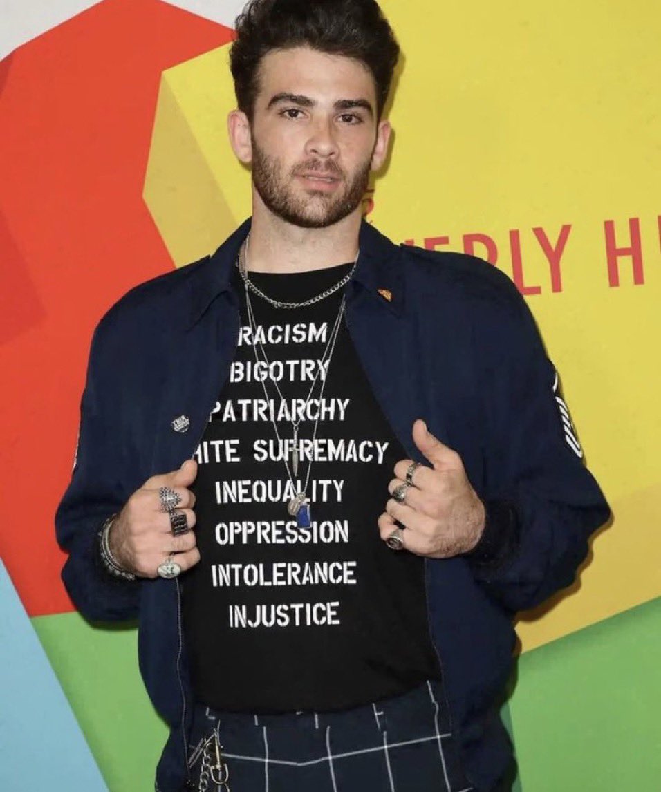 This image is fucking killing me the shirt does not specify if he’s against these things or not