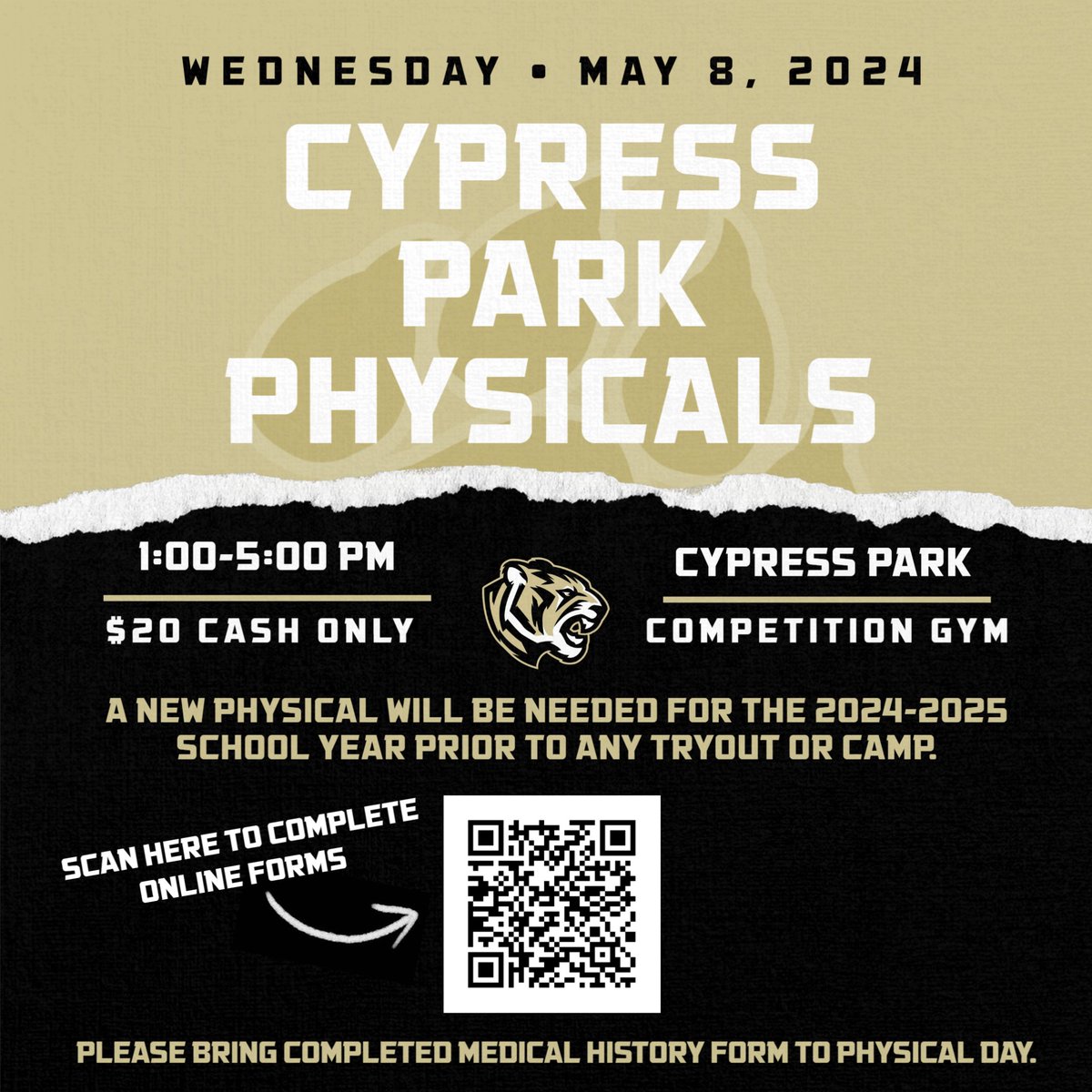Physicals May 8 $20 @CypressParkHS