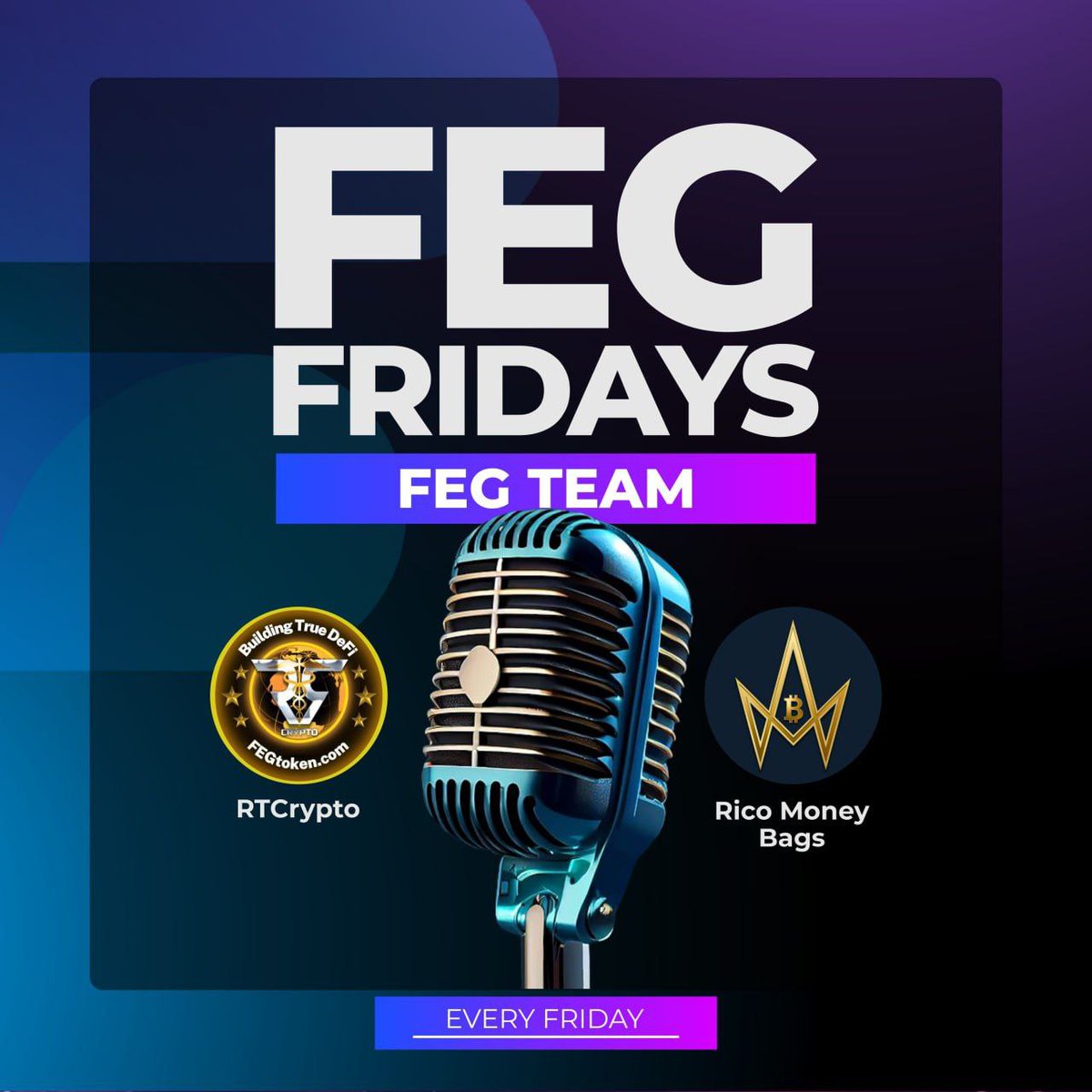 🔊 Missed #FEGfriday live with @RTRcrypto & @RicoMoneyBags 🎧twitter.com/i/spaces/1vAxR… 📣 Topics! ✅️ #Bitcoin ✅️ #DeFi ✅️ #FEGtoken ✅️ #SmartDeFi Token Launchpad ✅️ #Marketing ✅️ #RWAtokenization ✅️ & more - it was action-packed! 🚀 👋 See you next Friday!