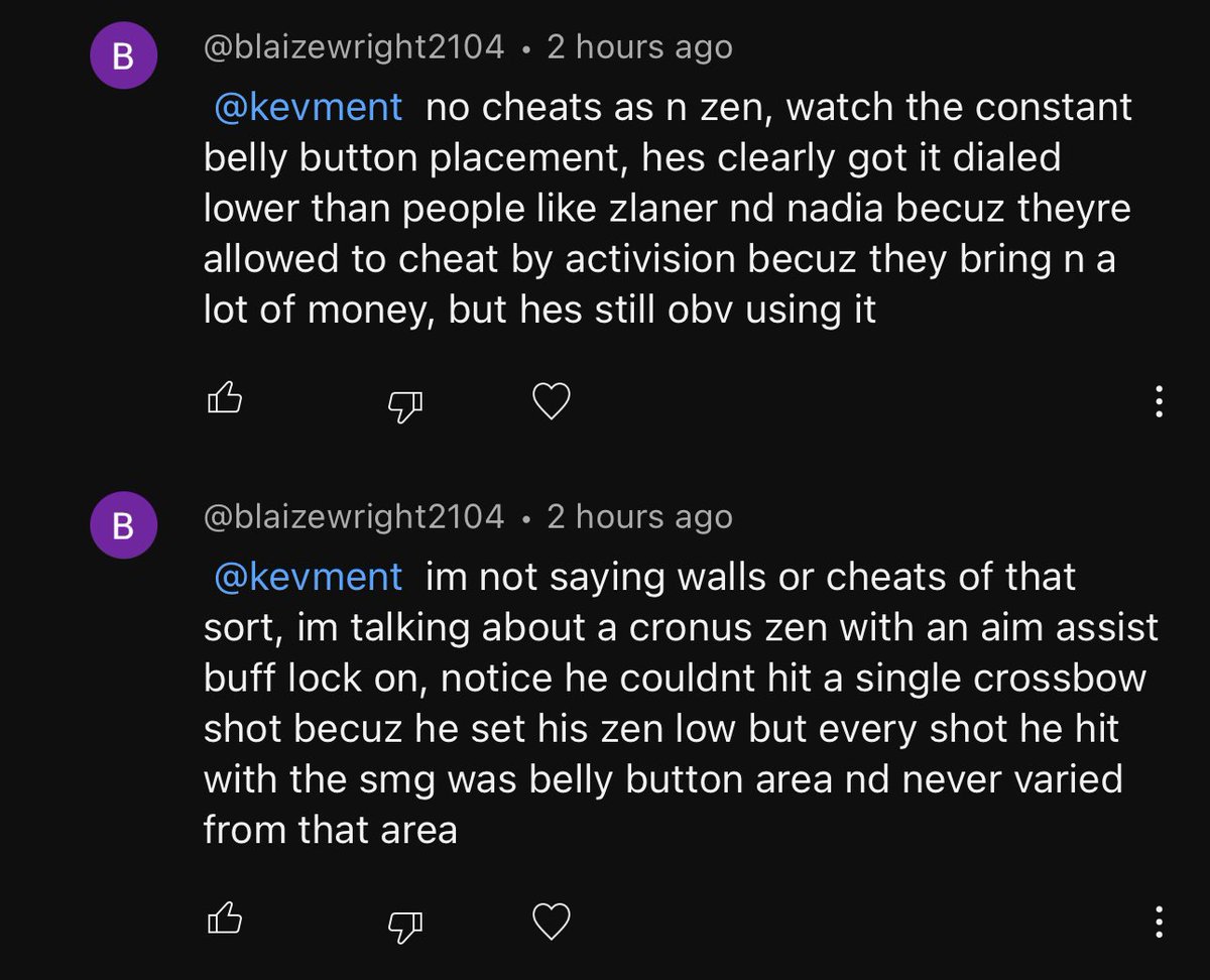 This has to be the funniest hackusation comment ever. ZLaner and Nadia have the same Cronus scripts as I do, but because I don’t bring in as much money for Activision, my Cronus isn’t dialed up as high 😂😭 You can’t make it up bro