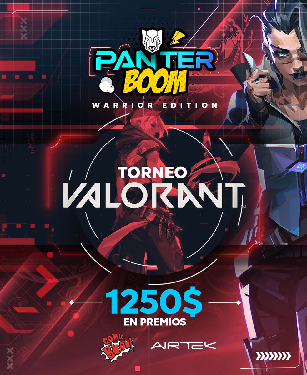 ArenaPanter's tweet photo. CÓMIC BOOM Y ARENA PANTER PRESENTAN: 

Torneo competitivo Valorant. 
Puedes inscribir a tu equipo a través del siguiente enlace: https://t.co/LbygfLuq55 https://t.co/TLvqtx2GYj