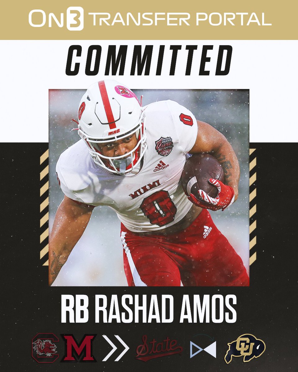 NEWS: Mississippi State transfer commit Rashad Amos has flipped to Colorado, @On3sports has learned. The running back racked up 1,075 rushing yards and 13 touchdowns in 2023 at Miami (OH). Read: on3.com/news/running-b…