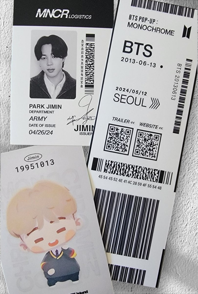 Adding New Monochrome items as they are acquired! MNCR member ID PCs and Luggage Tag Bookmarks 📖 Seom Pcs are listed but only 5/7 so far. It's going to be a busy weekend, so stay tuned 💜 #bts #btsmncr #btsmonochrome #jimin #btsphotocards