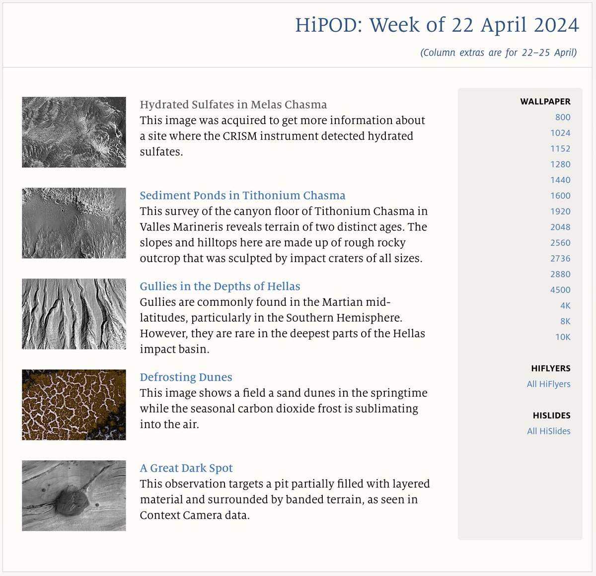 ICYMI: HiPODs for 22-26 April 2024 uahirise.org/updates/