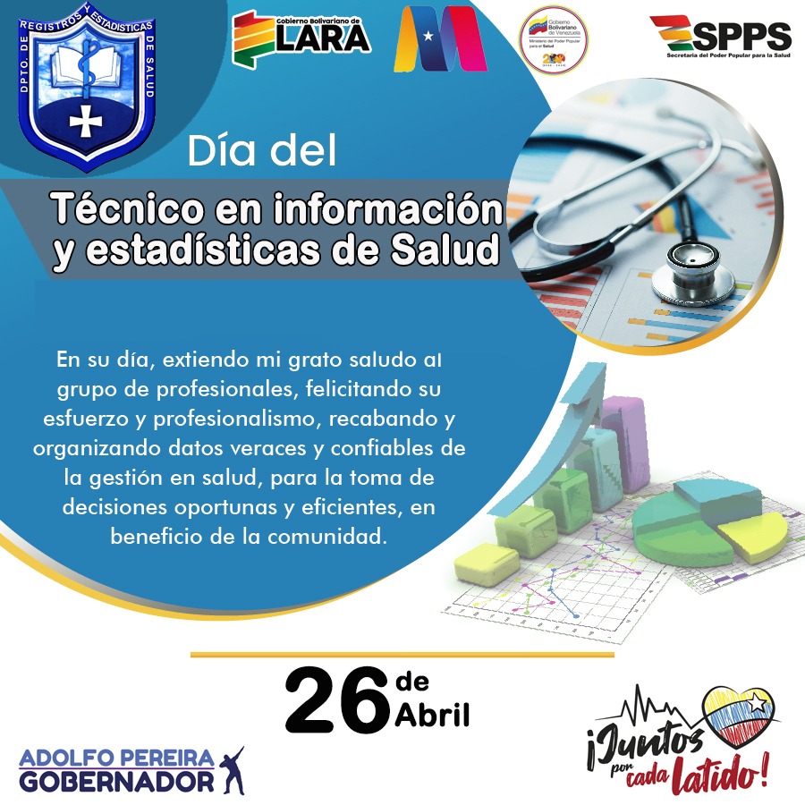 #26Abr | Hoy se celebra el día del Técnico en Información y Estadísticas de Salud, desde nuestra Secretaría les enviamos el saludo cordial para ellos y ellas. @NicolasMaduro @MagaGutierrezV @AdolfoP_Oficial @JavierC_Salud