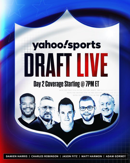 Day 2 and we’re gonna be back for every pick! No commercials… a badass panel… and total chaos. It all gets rolling at 7 pm eastern!!!! youtube.com/@YahooSports?s…