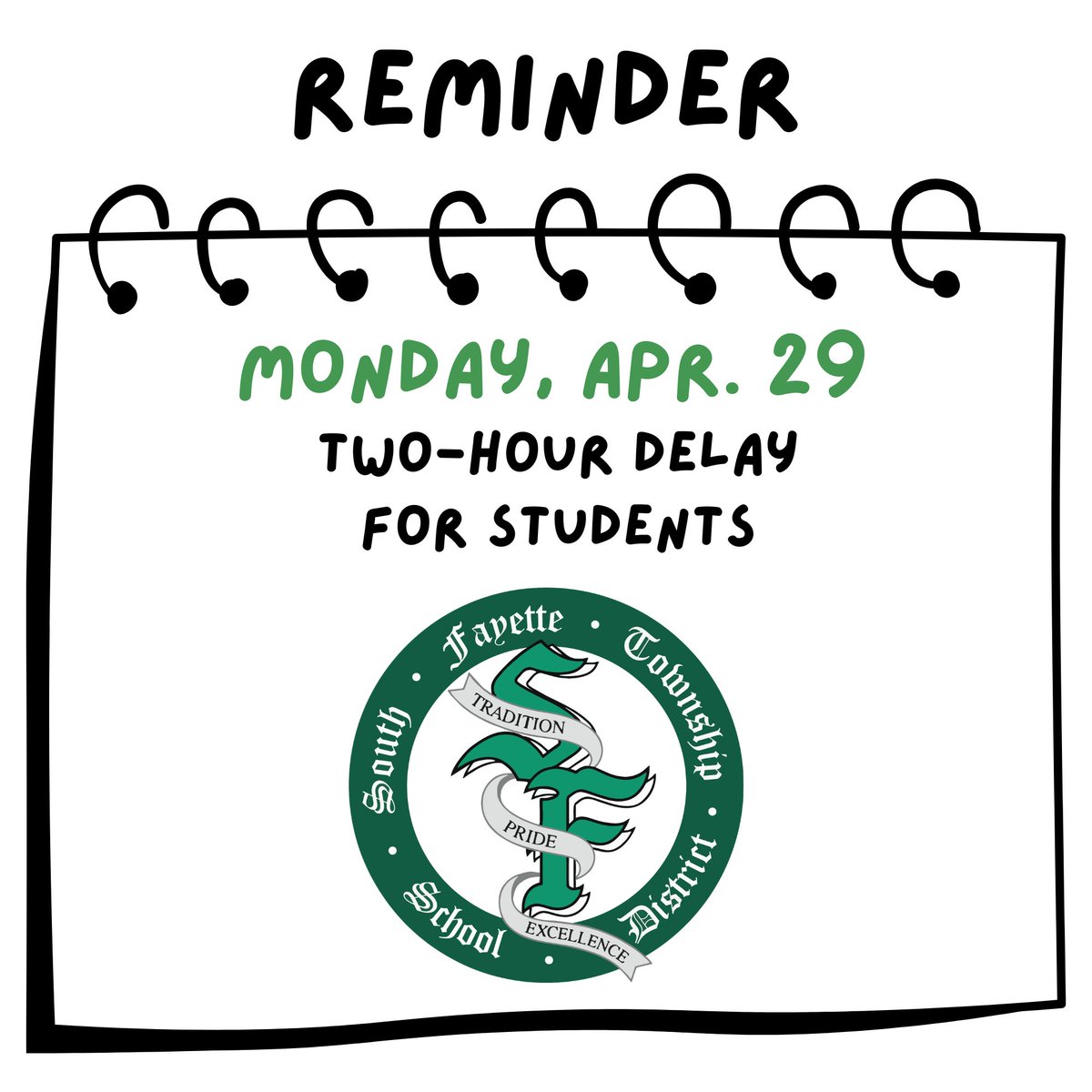 Attention all Lions! Don't forget that all South Fayette Township School District students have a two-hour delay on Monday, March 11, 2024. 📷 #SFLionPride