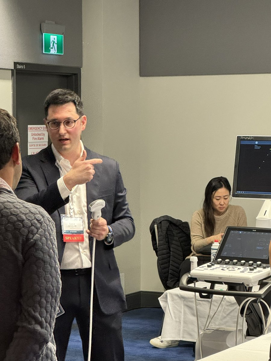 Luca Lacolla, Pitt cardiothoracic anesthesiologist & acute pain director teaching regional anesthesia techniques at the @scahq_tas @sca @AATSHQ 2024 annual meeting in Toronto