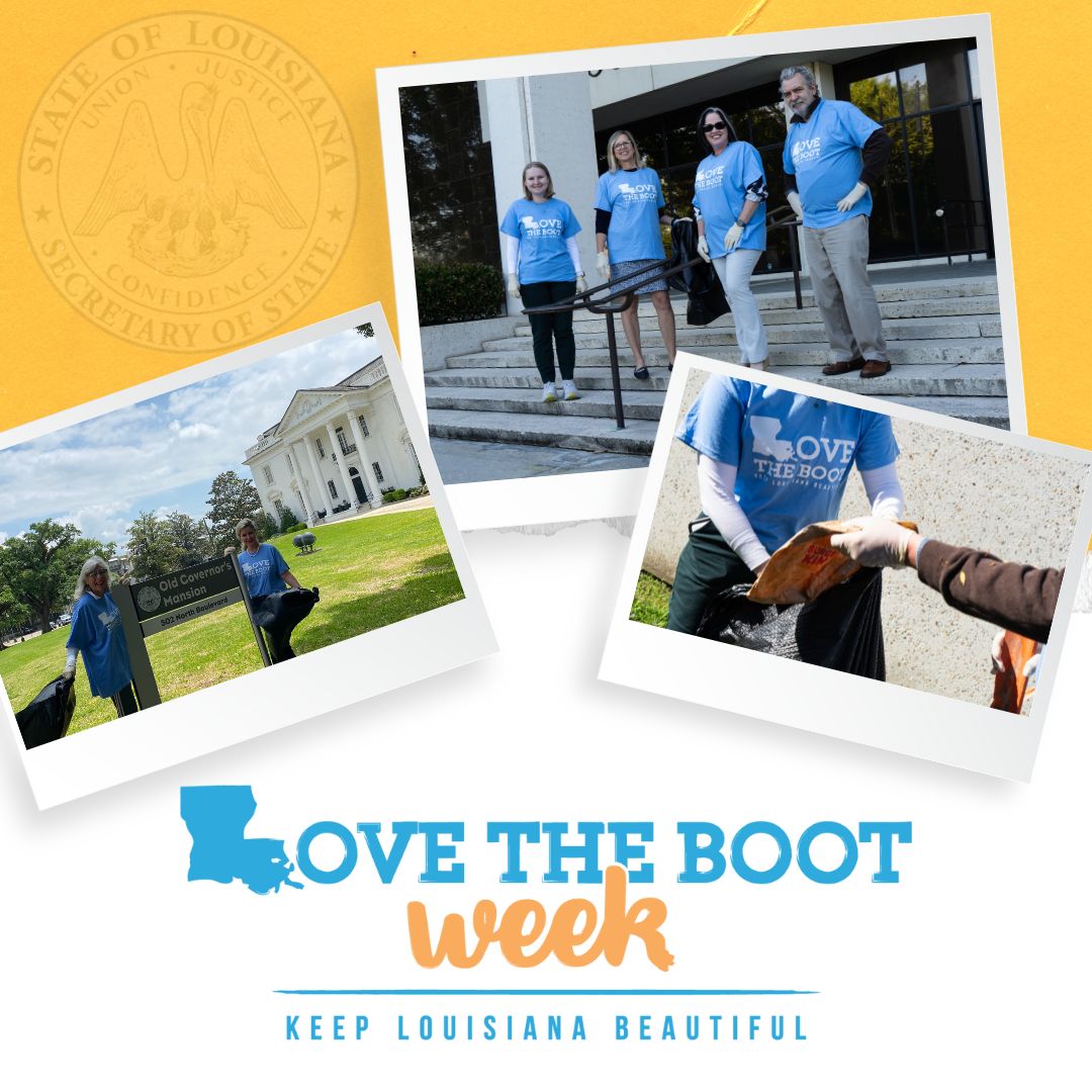 This week, Louisiana Department of State employees participated in #LovetheBoot Week and picked up litter at multiple locations. Thank you to @KeepLABeautiful and all the volunteers who worked together to help make our great state a cleaner, more beautiful place to live and work.