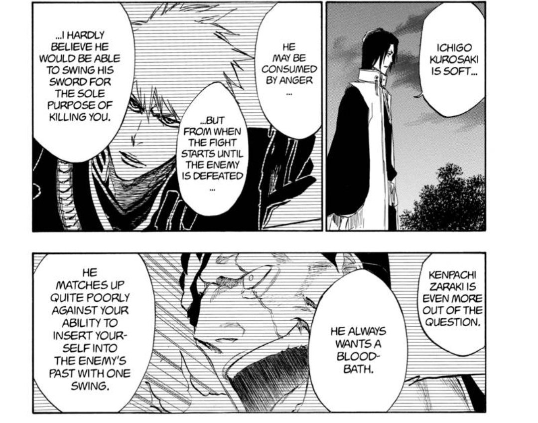 @Tensasonam @poisonfruitdev1 The same one that even byakuya said wouldn't kill unless absolutely pushed to the brink? Good job. 

He didn't want to kill ginjo. HE WAS FORCED TOO. He also demanded to bury ginjos body in the WOTL. Defying Soul Society law. 

Ichigo will fuck you up but he ain't bloodthirsty.