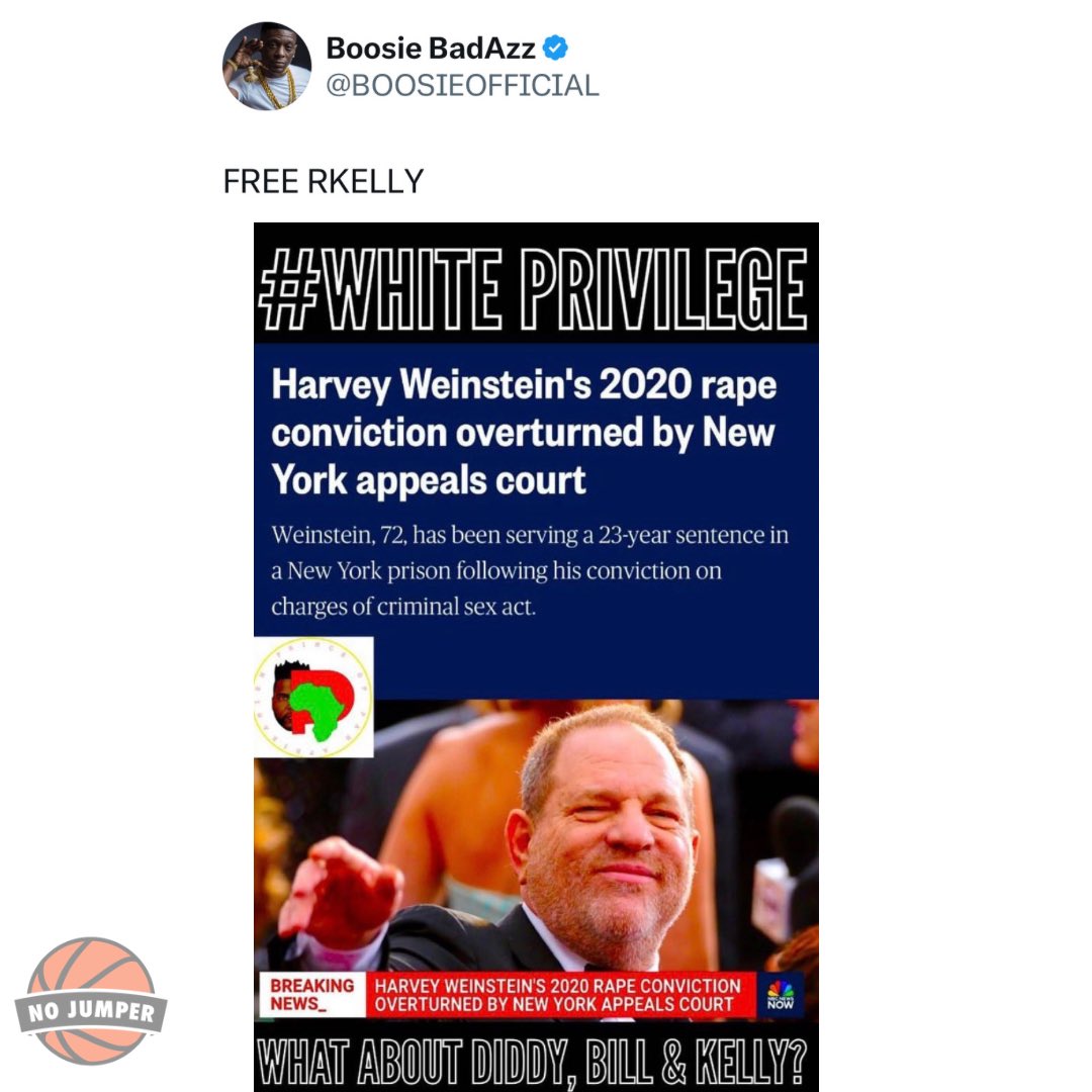 Boosie said “Free R. Kelly” after hearing the recent news about Harvey Weinstein’s 2020 conviction being overturned.